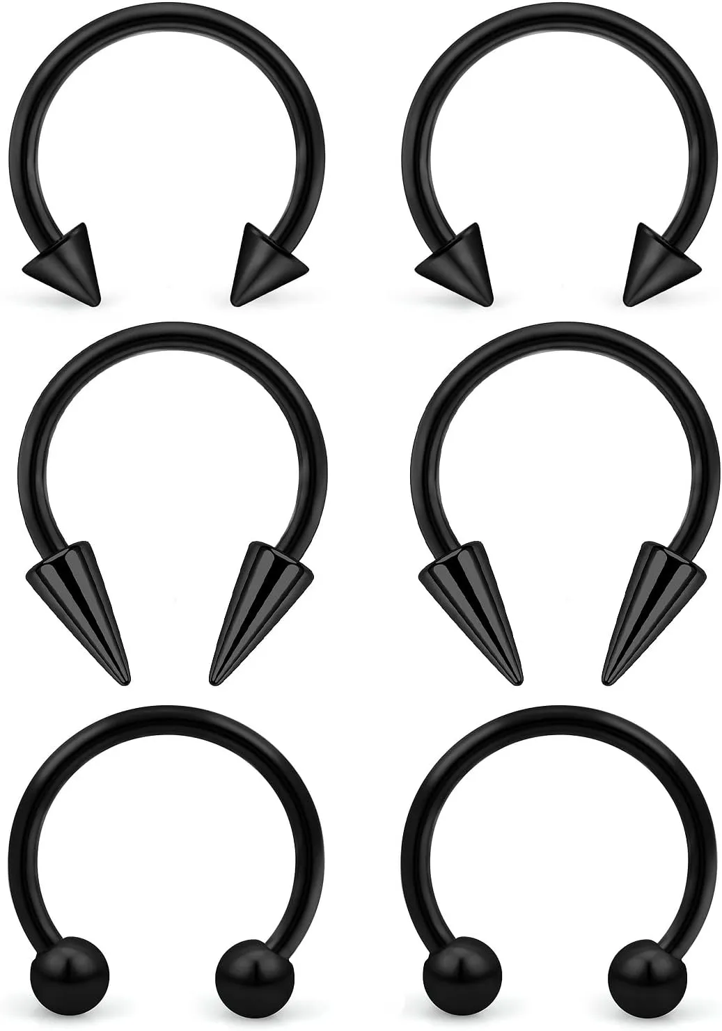 6Pcs Septum Rings 16G Surgical Steel Snake Bite Jewelry Long Spike Horseshoe Lip Rings Smiley Piercing Jewelry for Women Men 8mm 10mm