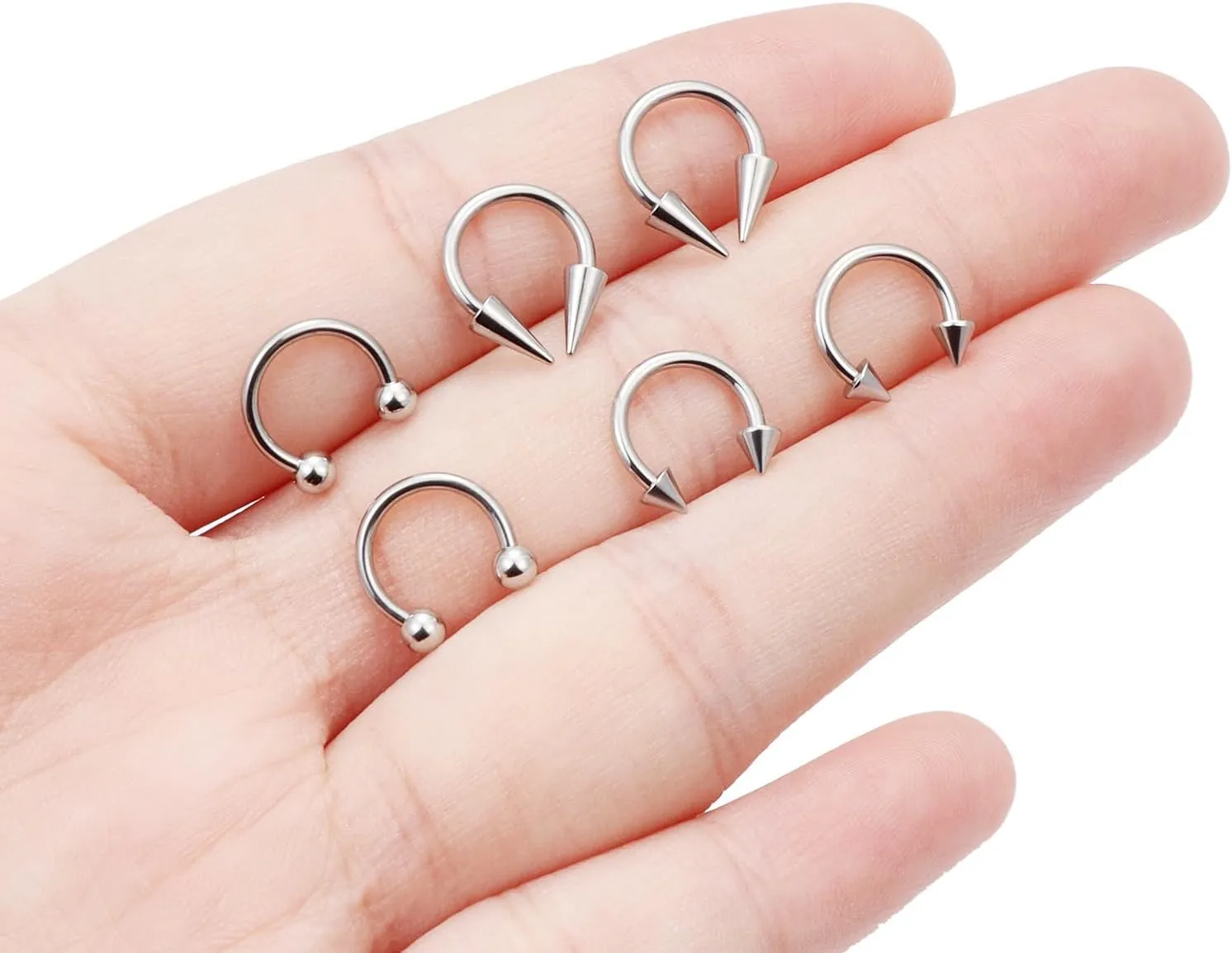 6Pcs Septum Rings 16G Surgical Steel Snake Bite Jewelry Long Spike Horseshoe Lip Rings Smiley Piercing Jewelry for Women Men 8mm 10mm