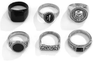6Pcs Vintage Punk Gold Rings Set for Men Women, Skull Cool Style Hip Hop Statement Stacking Rings, Gothic Biker Rock Rapper Jewelry Revenge Skull Trendy Dainty Rings