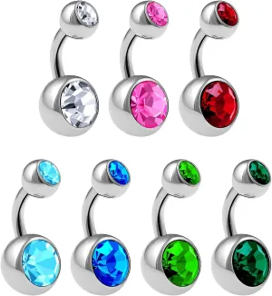 7Pcs Steel 14g Belly Button Rings Piercing Jewelry 8mm 5mm Clear Rose Lt.Siam Aqua Sapphire Peridot Emerald Ball More Choices