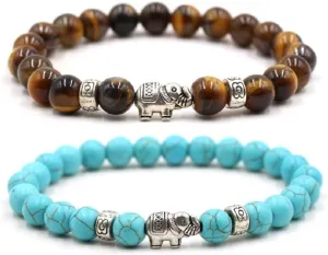 8mm Natural Stone Chakra Bead Elephant Evil Eye Stretch Bracelets Lukcy Protection Lava Rock Healing Balancing Stress Relief Yoga Bracelet for Women and Men