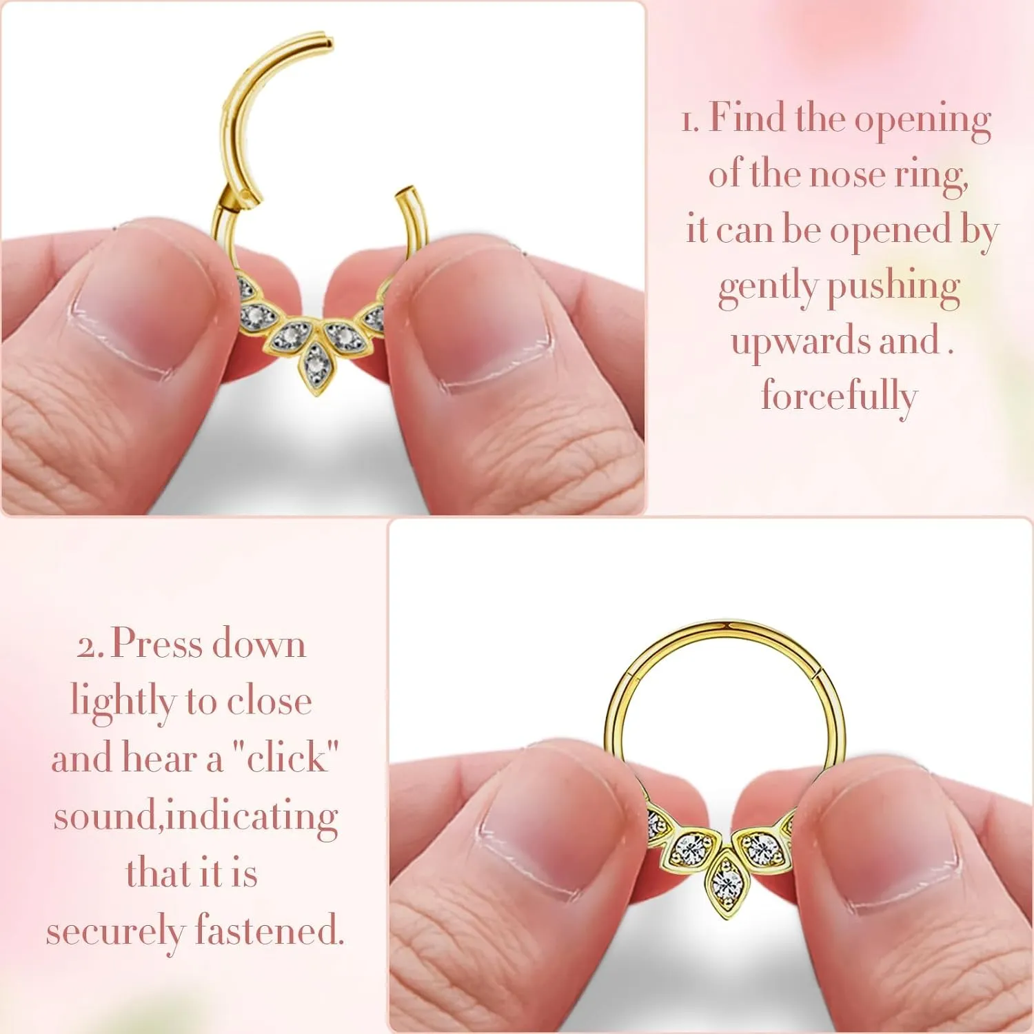 8pcs Septum Rings 16g Surgical Steel Nose Rings Hoops Septum Clicker Daith Piercing Jewelry Silver Butterfly CZ Horseshoe Nose Lip Ring For Women Men 8MM 10MM