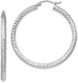 925 Sterling Silver 3.00mm Diamond-cut Hoop Earrings - 42mm x 40mm