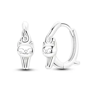 925 Sterling Silver Cat Hoop Earrings Vegetarian For Women & Girls