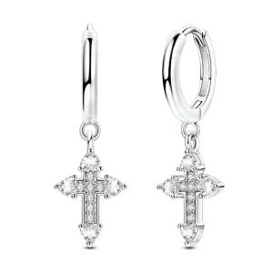 925 Sterling Silver Cross Hoop Earrings For Women Sparkling And Elegant