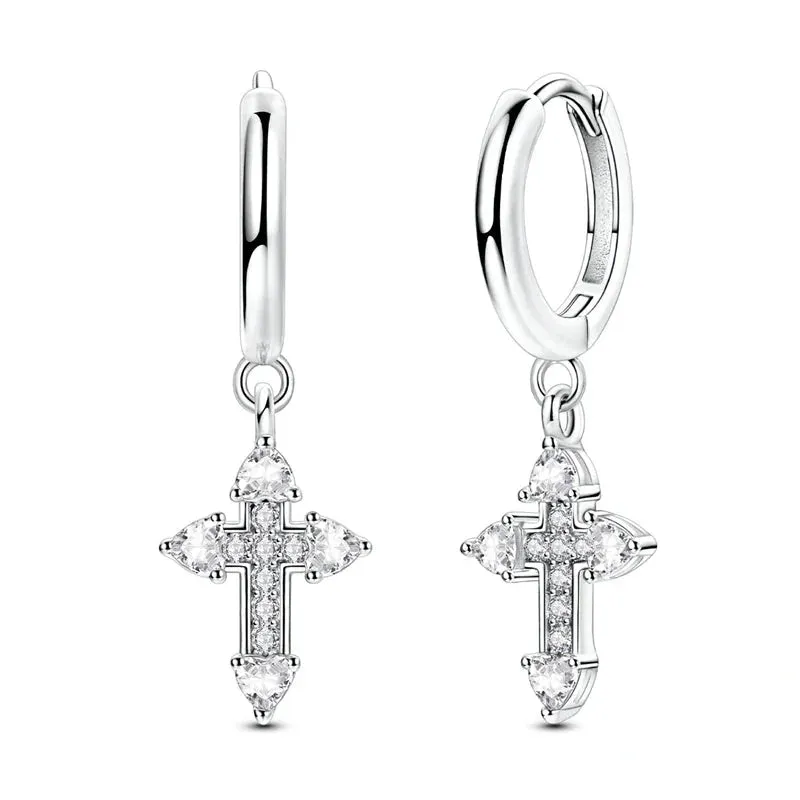 925 Sterling Silver Cross Hoop Earrings For Women Sparkling And Elegant