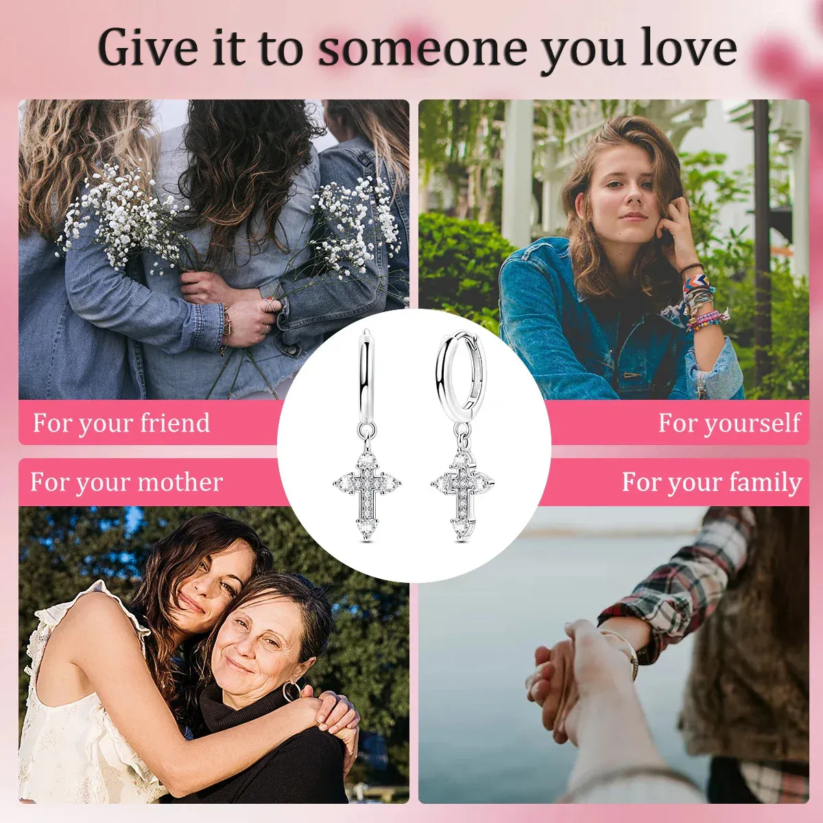 925 Sterling Silver Cross Hoop Earrings For Women Sparkling And Elegant