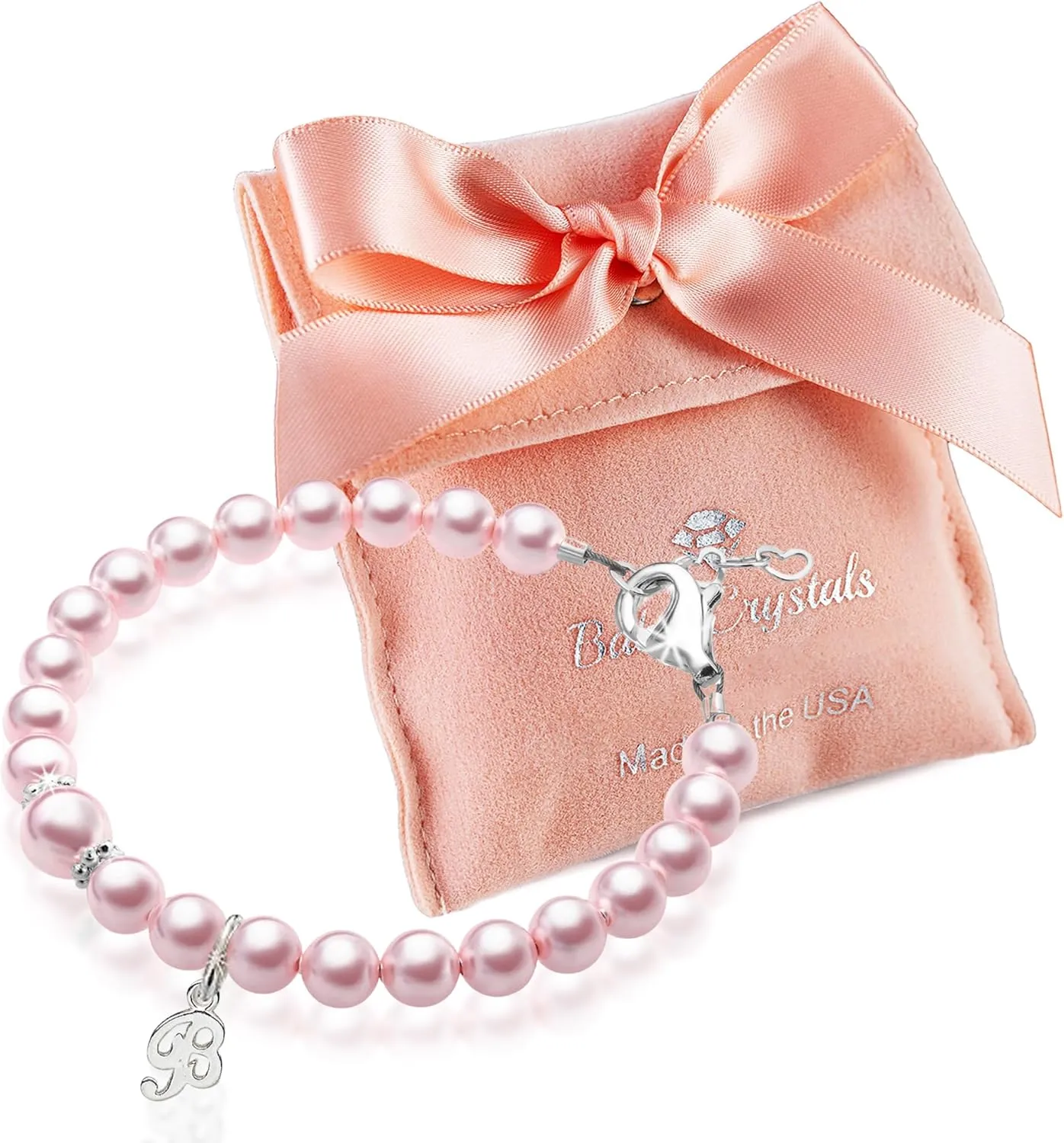 925 Sterling Silver Daisy Initial Bracelet, Pink Pearl Charm Bracelet with A-Z Letter Charms, Personalized Baby jewelry, Baptism Gifts for Girl, Birthday Gifts, Bracelets for Girls