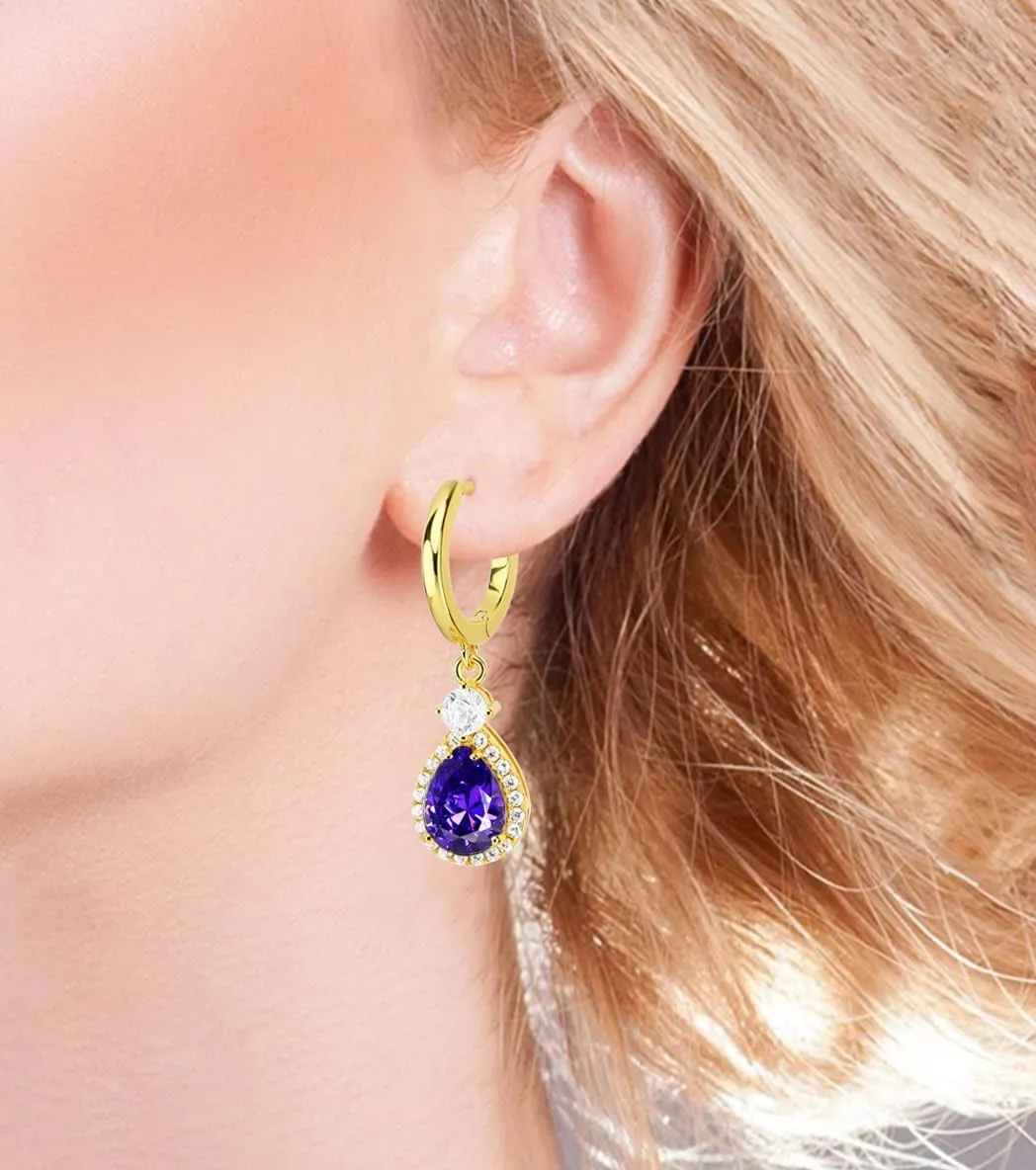 925 Sterling Silver Hoop Earrings 18k Gold Plated Wedding Dangle Birthday Stone Eardrop for Women