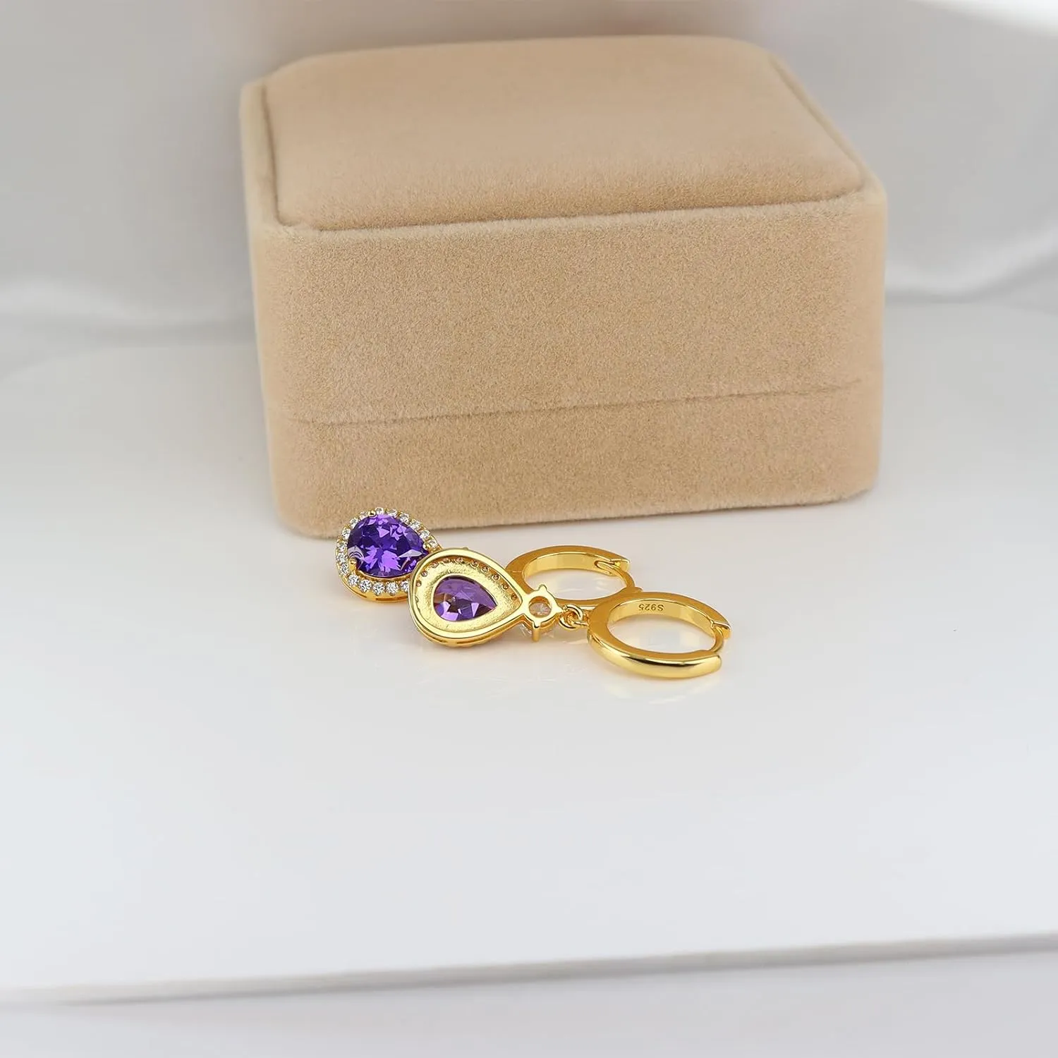 925 Sterling Silver Hoop Earrings 18k Gold Plated Wedding Dangle Birthday Stone Eardrop for Women