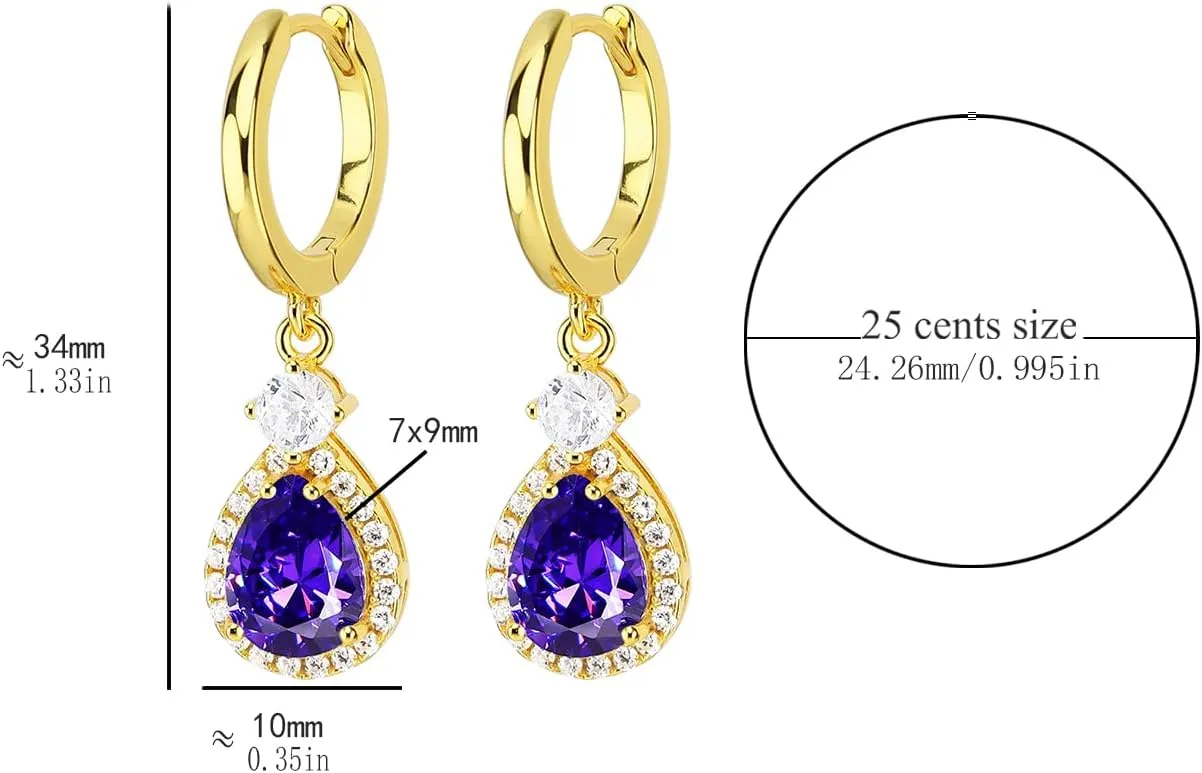 925 Sterling Silver Hoop Earrings 18k Gold Plated Wedding Dangle Birthday Stone Eardrop for Women