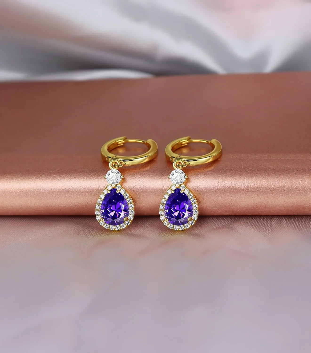 925 Sterling Silver Hoop Earrings 18k Gold Plated Wedding Dangle Birthday Stone Eardrop for Women