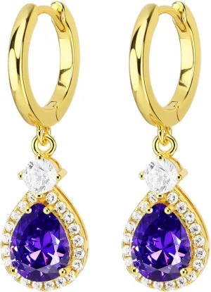 925 Sterling Silver Hoop Earrings 18k Gold Plated Wedding Dangle Birthday Stone Eardrop for Women