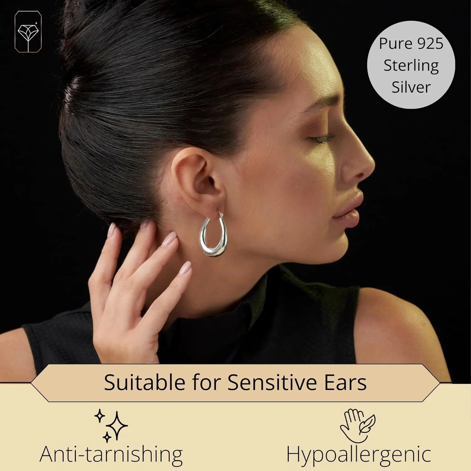 925 Sterling Silver Hypoallergenic Chunky Hoop Earrings for Women | Anti Tarnish Hoops in Various Styles by MAX   STONE