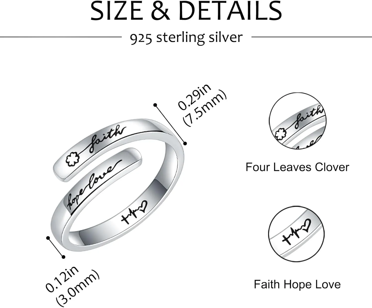 925 Sterling Silver Inspirational Rings for Women Hope Rings Encouragement Jewelry
