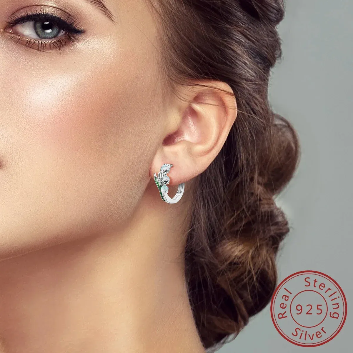 925 Sterling Silver Lily Hoop Earrings Fits Charms Elegant & Fine