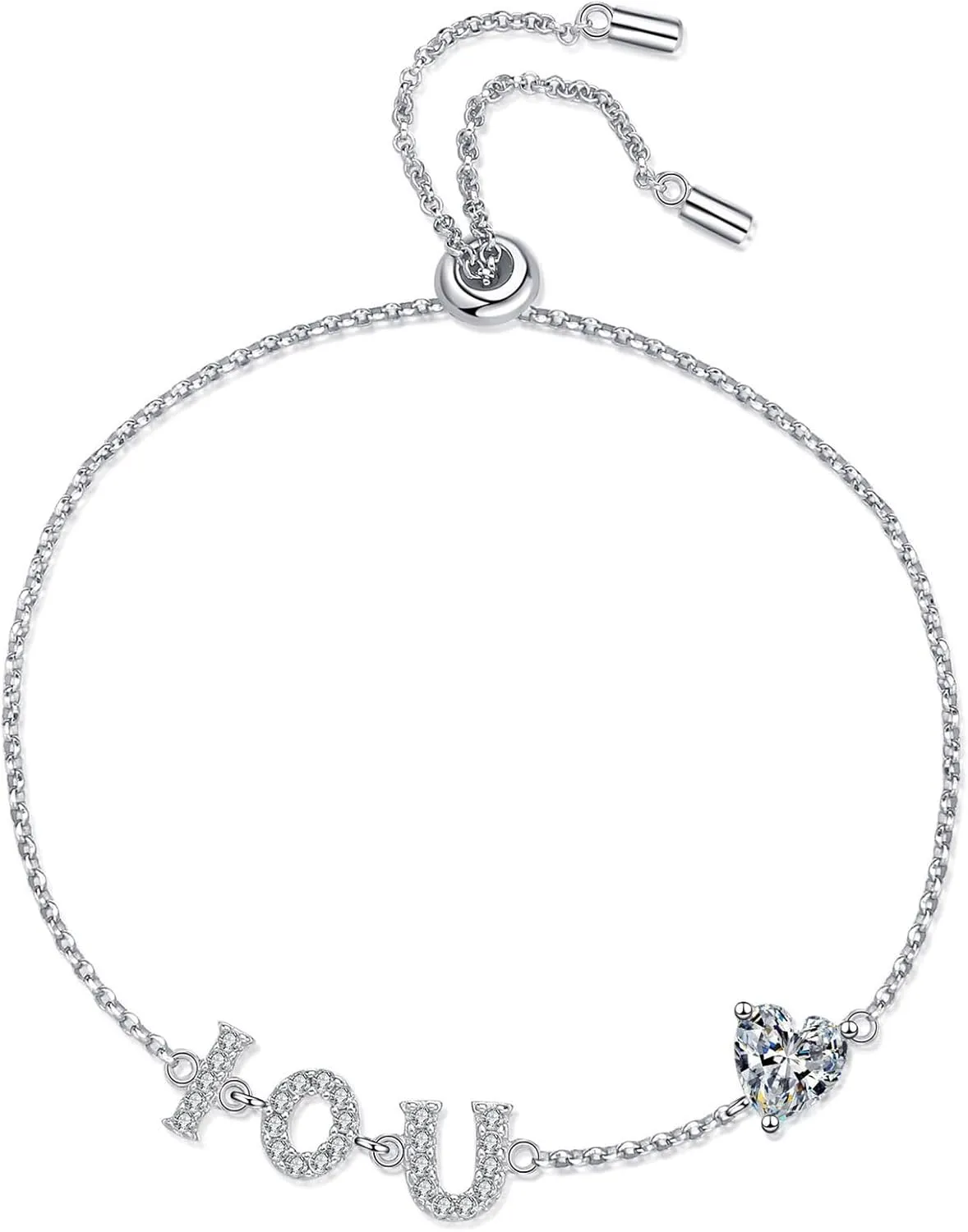 925 Sterling Silver Moissanite Bracelet For Women, Love Valentine's Day Jewelry Push-pull Adjustable Platinum Plated h1217