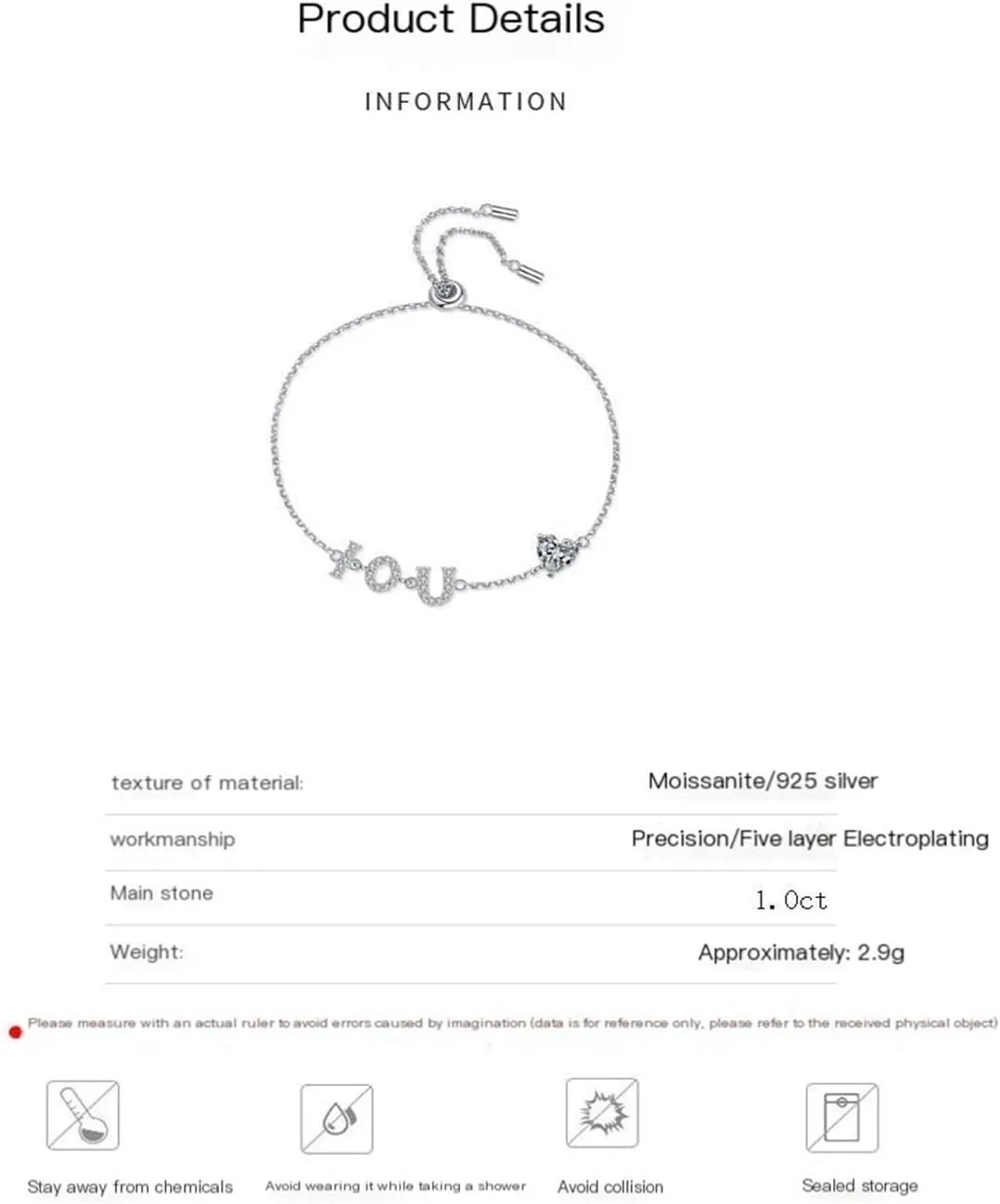 925 Sterling Silver Moissanite Bracelet For Women, Love Valentine's Day Jewelry Push-pull Adjustable Platinum Plated h1217