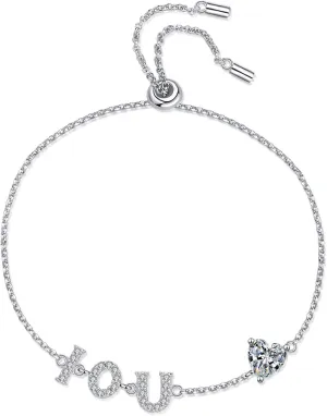 925 Sterling Silver Moissanite Bracelet For Women, Love Valentine's Day Jewelry Push-pull Adjustable Platinum Plated h1217