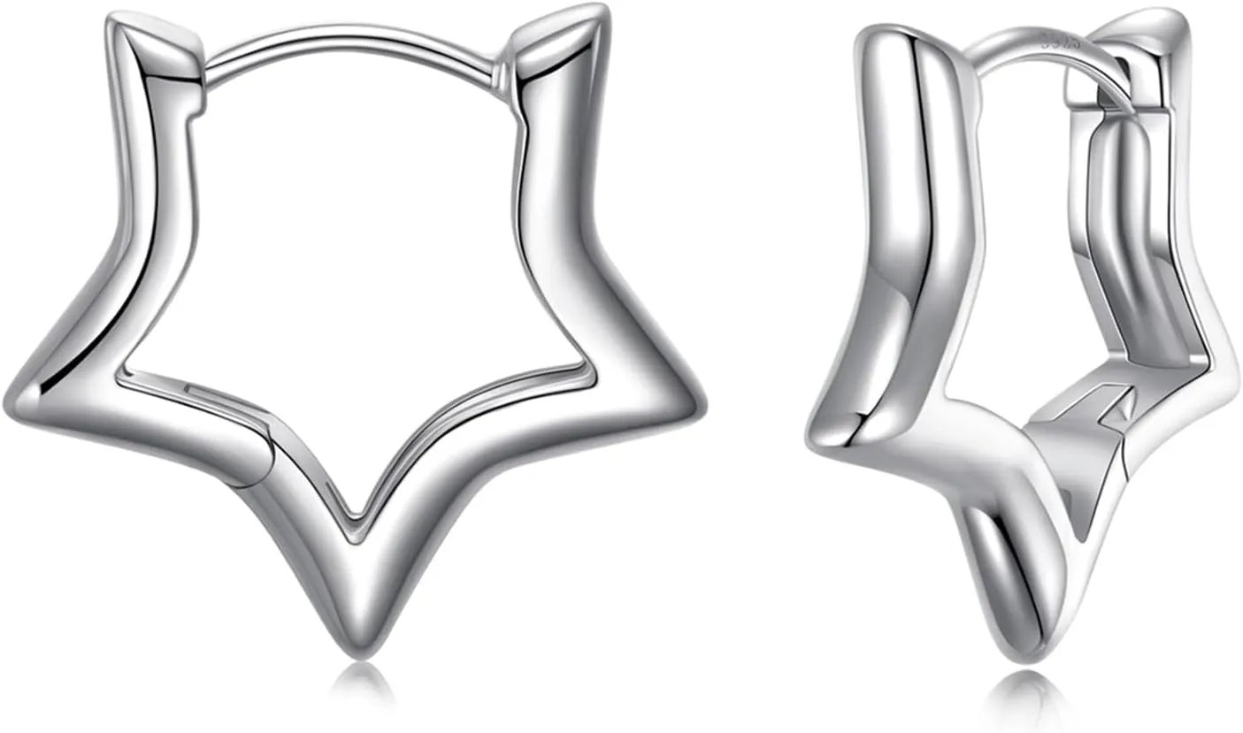 925 Sterling Silver Star Earrings Cute Small Hoop Earrings for Women Hypoallergenic Sleeper Earrings Cartilage Star Jewelry Gifts