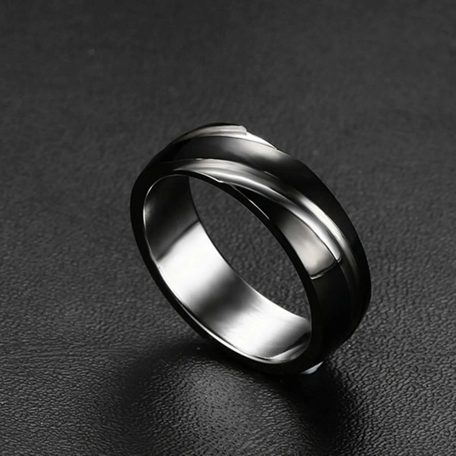 Aienid Promise Rings Matching Set Wedding Bands for Him Stainless Steel Black Silver Ring 6MM