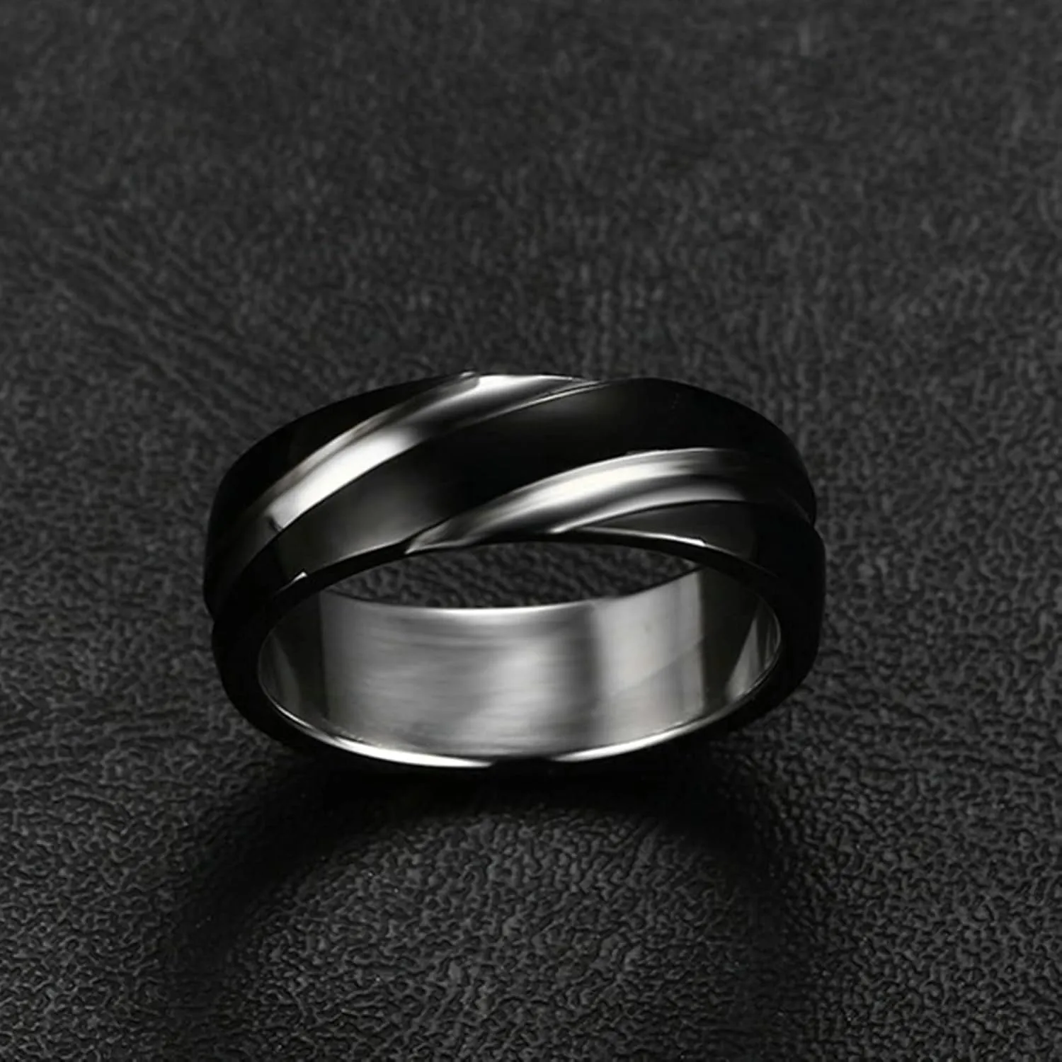 Aienid Promise Rings Matching Set Wedding Bands for Him Stainless Steel Black Silver Ring 6MM