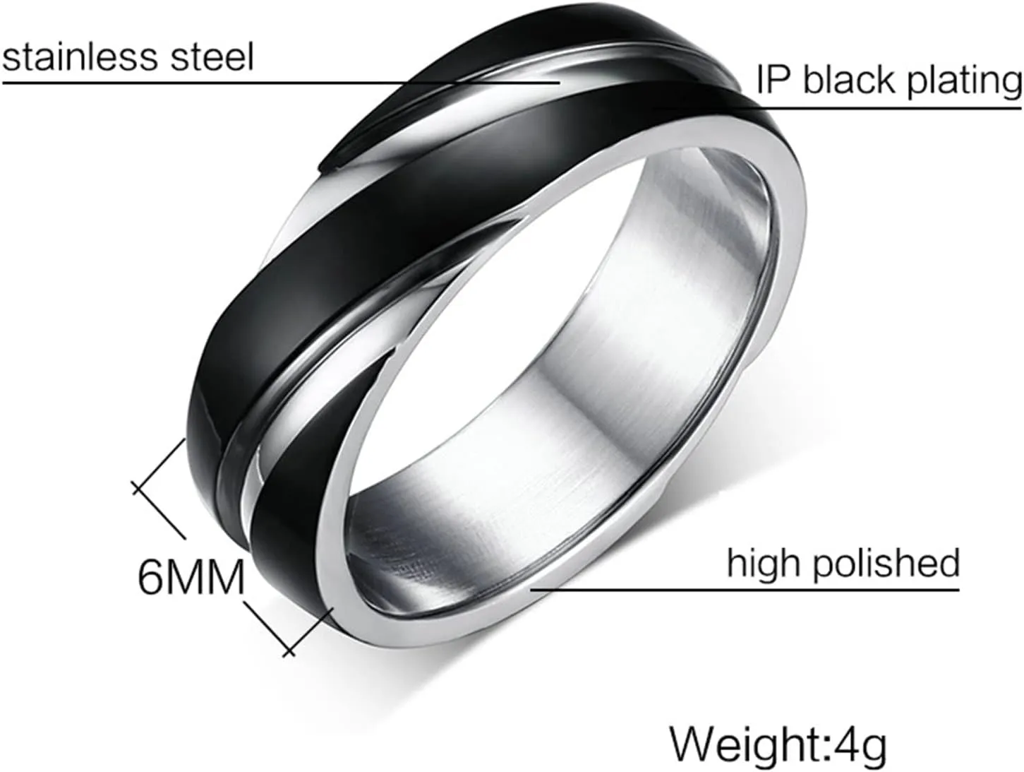 Aienid Promise Rings Matching Set Wedding Bands for Him Stainless Steel Black Silver Ring 6MM