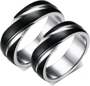 Aienid Promise Rings Matching Set Wedding Bands for Him Stainless Steel Black Silver Ring 6MM