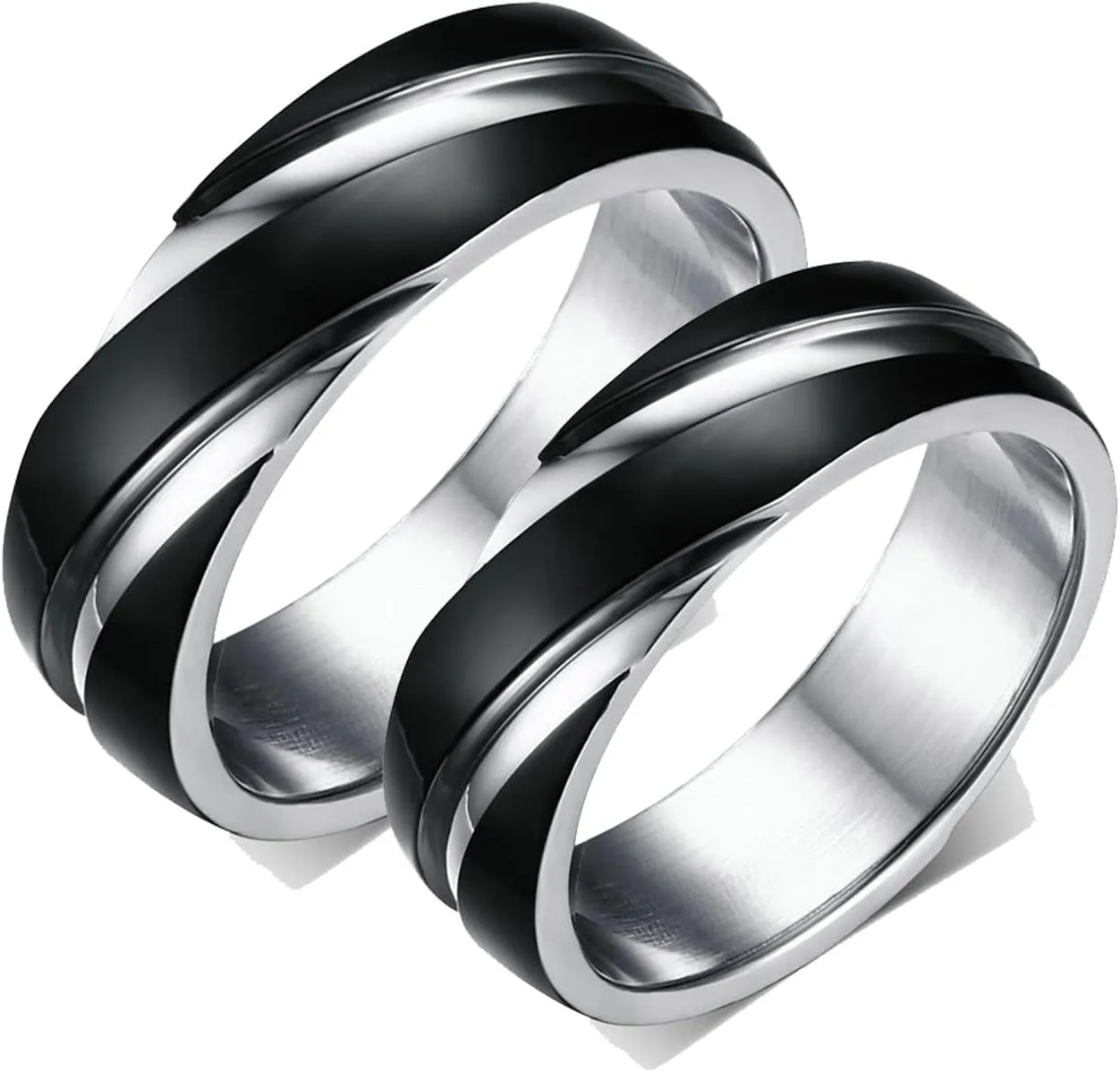 Aienid Promise Rings Matching Set Wedding Bands for Him Stainless Steel Black Silver Ring 6MM