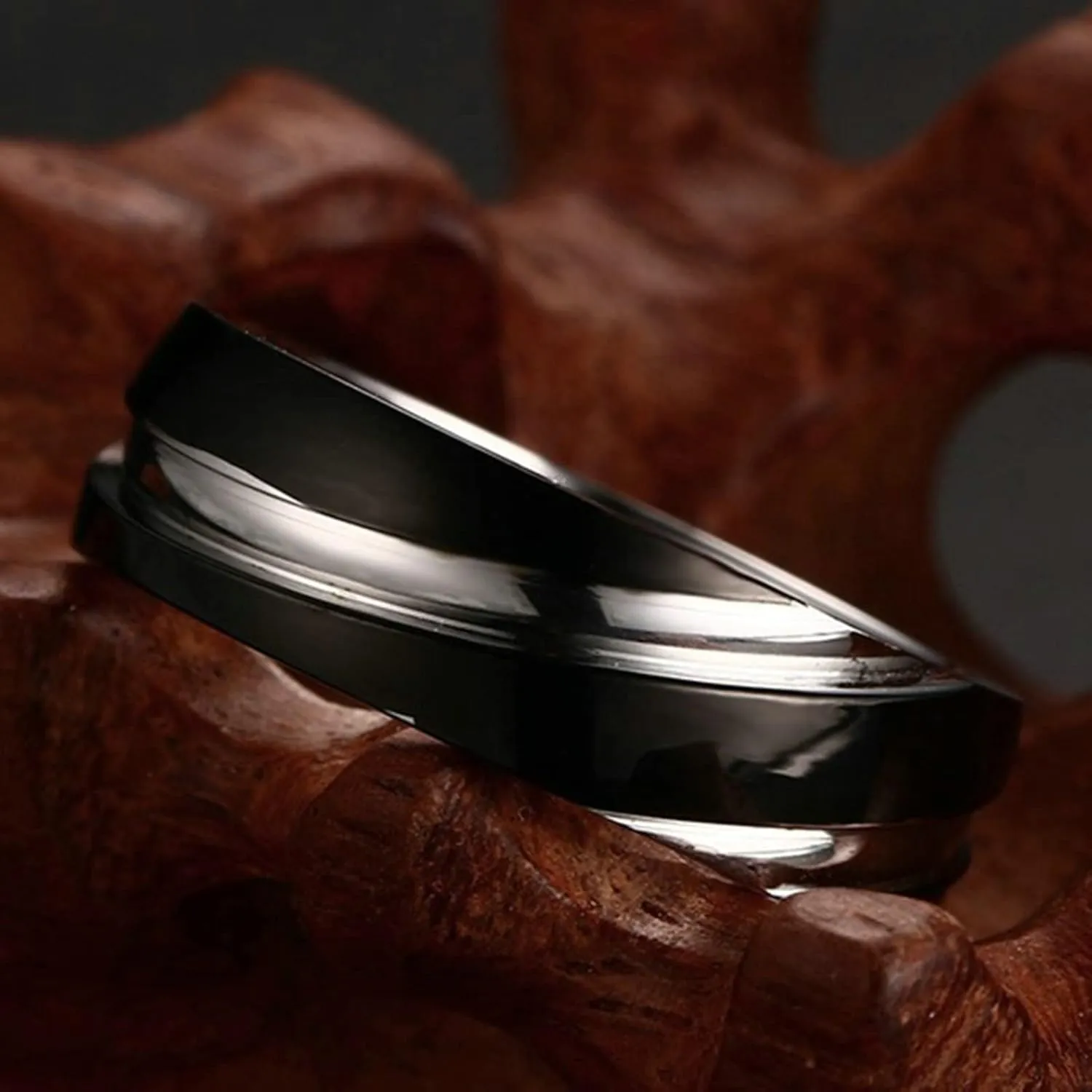 Aienid Promise Rings Matching Set Wedding Bands for Him Stainless Steel Black Silver Ring 6MM