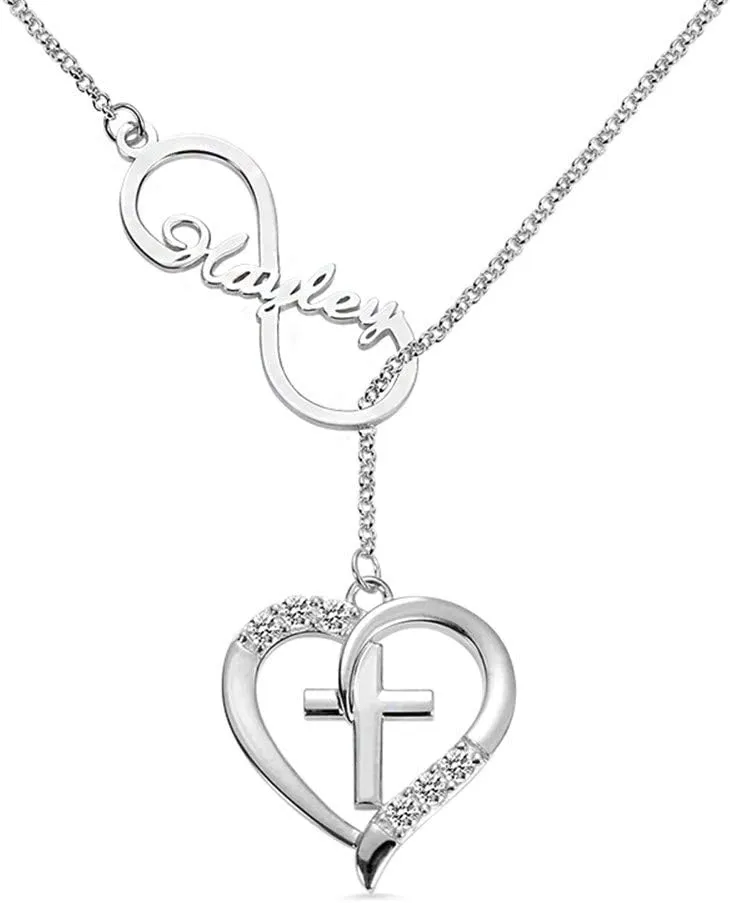 AILIN Personalized Heart Cross Infinity Name Necklace 925 Sterling Silver Custom Engrave and Birthstone Necklaces Birthday Gifts For Women Girlfriends Mother Daughter Men