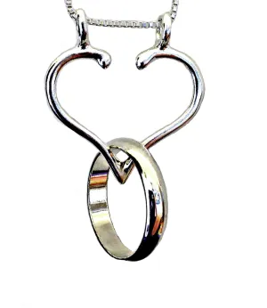 Ali C Art STERLING SILVER Ring Holder Necklace Heart Pendant Handmade in USA for Women's Rings. Choose chain 18, 20, or 24 inch. Engagement Wedding Band Keeper Doctor Nurse Surgeon MD RN Gift Jewlery