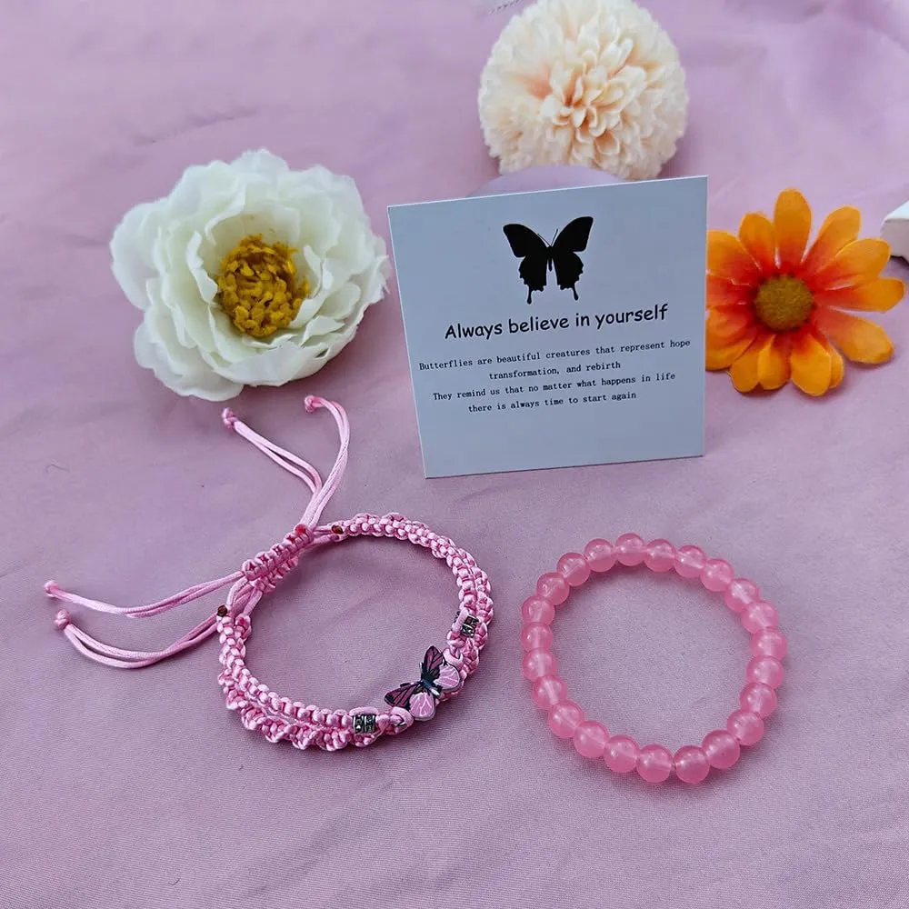 Always Believe in Yourself Butterfly Bracelet Adjustable Butterfly Stacking Bracelet Handmade Blue Friendship Natural Stone Butterfly Bracelet Evil Eye Stack Bracelet Cute Butterfly Charm Bracelets Friendship Couple Butterfly Bracelets