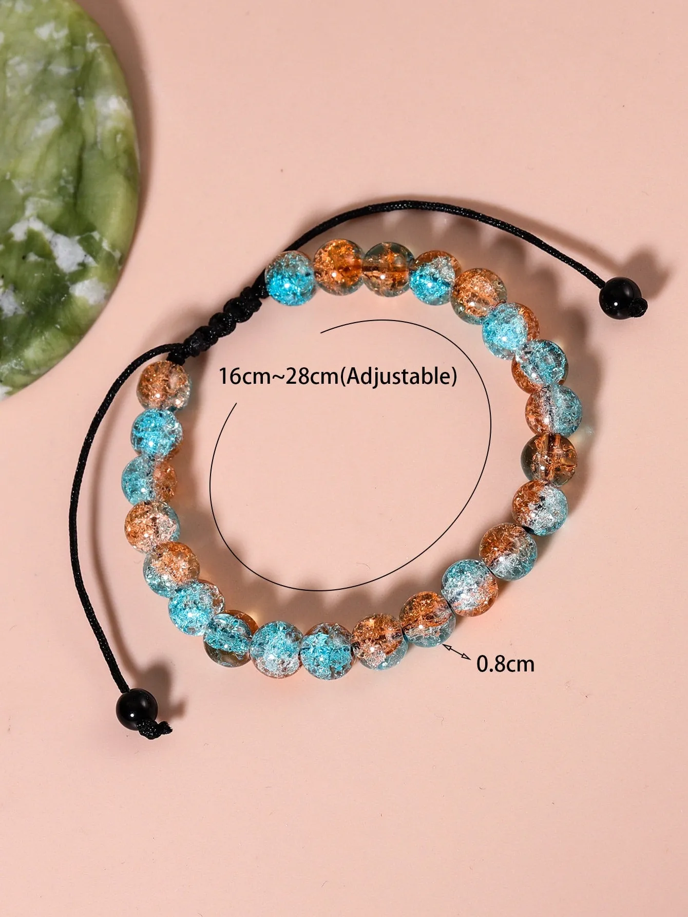 Amber Blue Minimalist Beaded Bracelet for Women Men Adjustable Knot Crafted