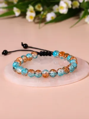 Amber Blue Minimalist Beaded Bracelet for Women Men Adjustable Knot Crafted
