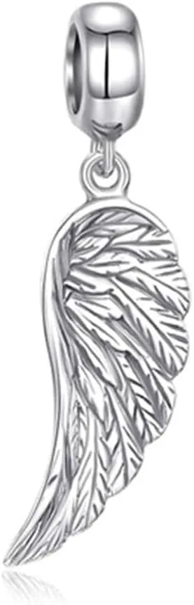 Angel Wing Charms 925 Sterling Silver Feather Pendant Dangel Christian Charm for DIY Charms Bracelet