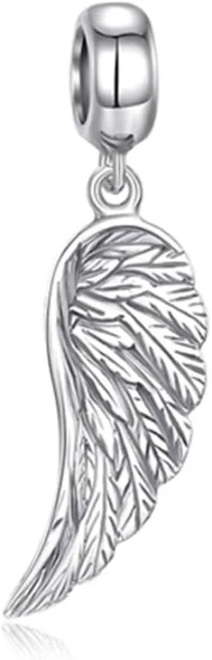 Angel Wing Charms 925 Sterling Silver Feather Pendant Dangel Christian Charm for DIY Charms Bracelet