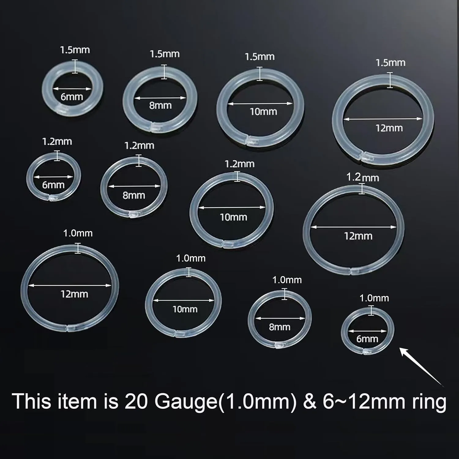 Anti-Allergy Plastic Hoop Ear Retainers, Clear Nose Rings, With Buckle, 16G 18G 20G, 6-12mm Rings For Sensitive Ears & Skin