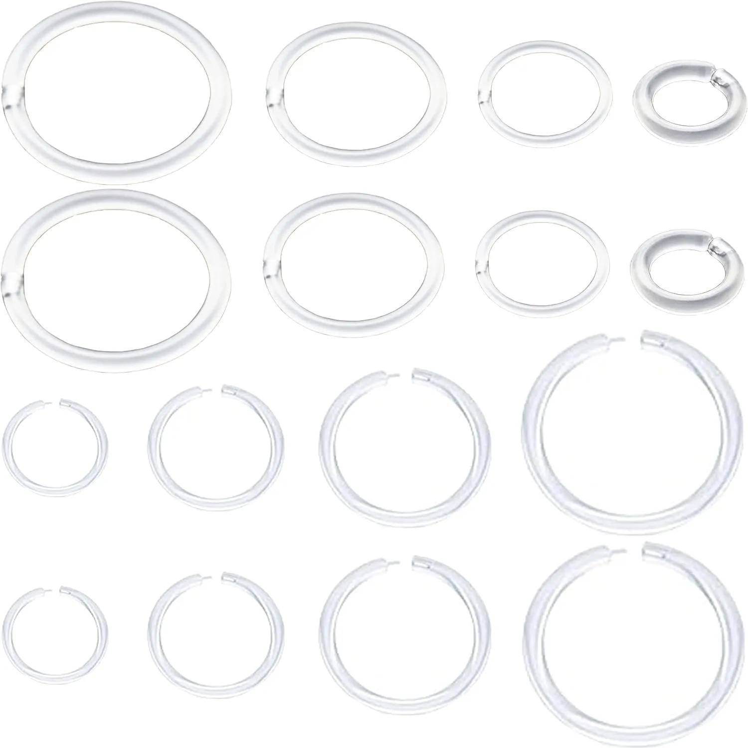 Anti-Allergy Plastic Hoop Ear Retainers, Clear Nose Rings, With Buckle, 16G 18G 20G, 6-12mm Rings For Sensitive Ears & Skin