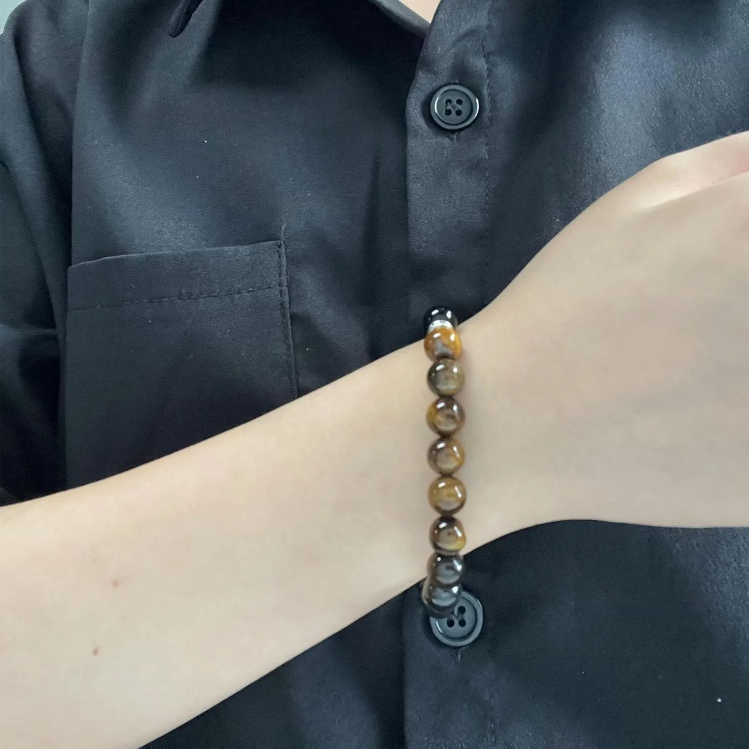 Anxiety Beaded Bracelet for Women Natural Healing Crystal Bracelet Yoga Beads Chakra Bracelets Triple Protection Bracelet Handmade Stretch Fidget Bracelet Tiger Eyes Bracelet for Men Good Luck Jewelry