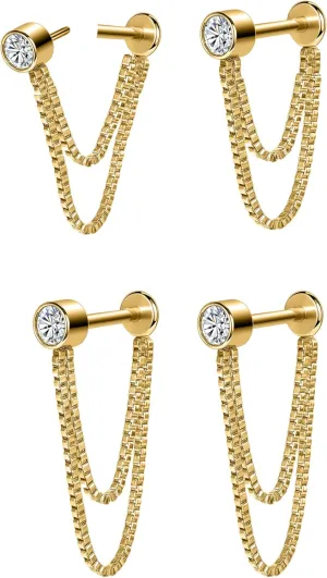 AoedeJ 2 Pairs Stud Earrings for Cartilage - Threadless Flat Back Earrings for Women