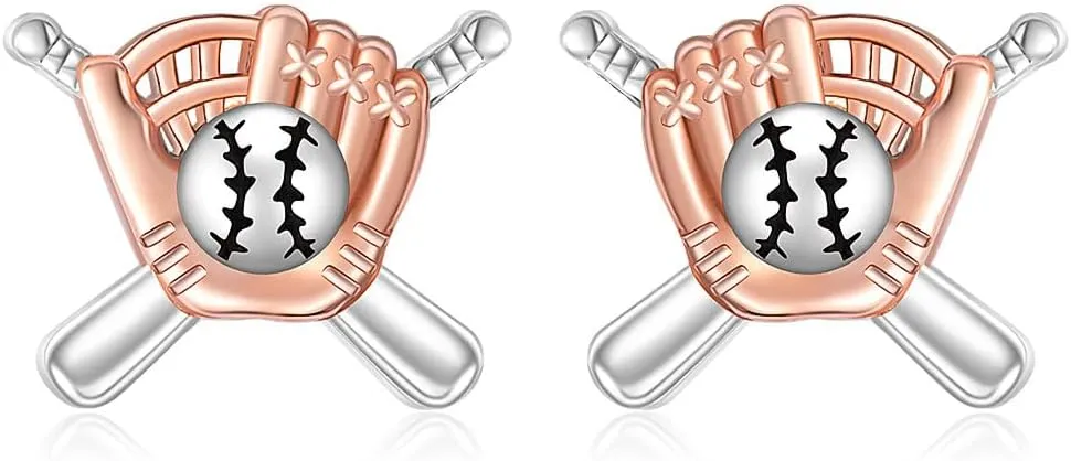 Baseball Earrings for Women Sterling Silver Softball Earring Studs Baseball Bat Glove Earrings Game Day Themed Jewelry Charms Gifts