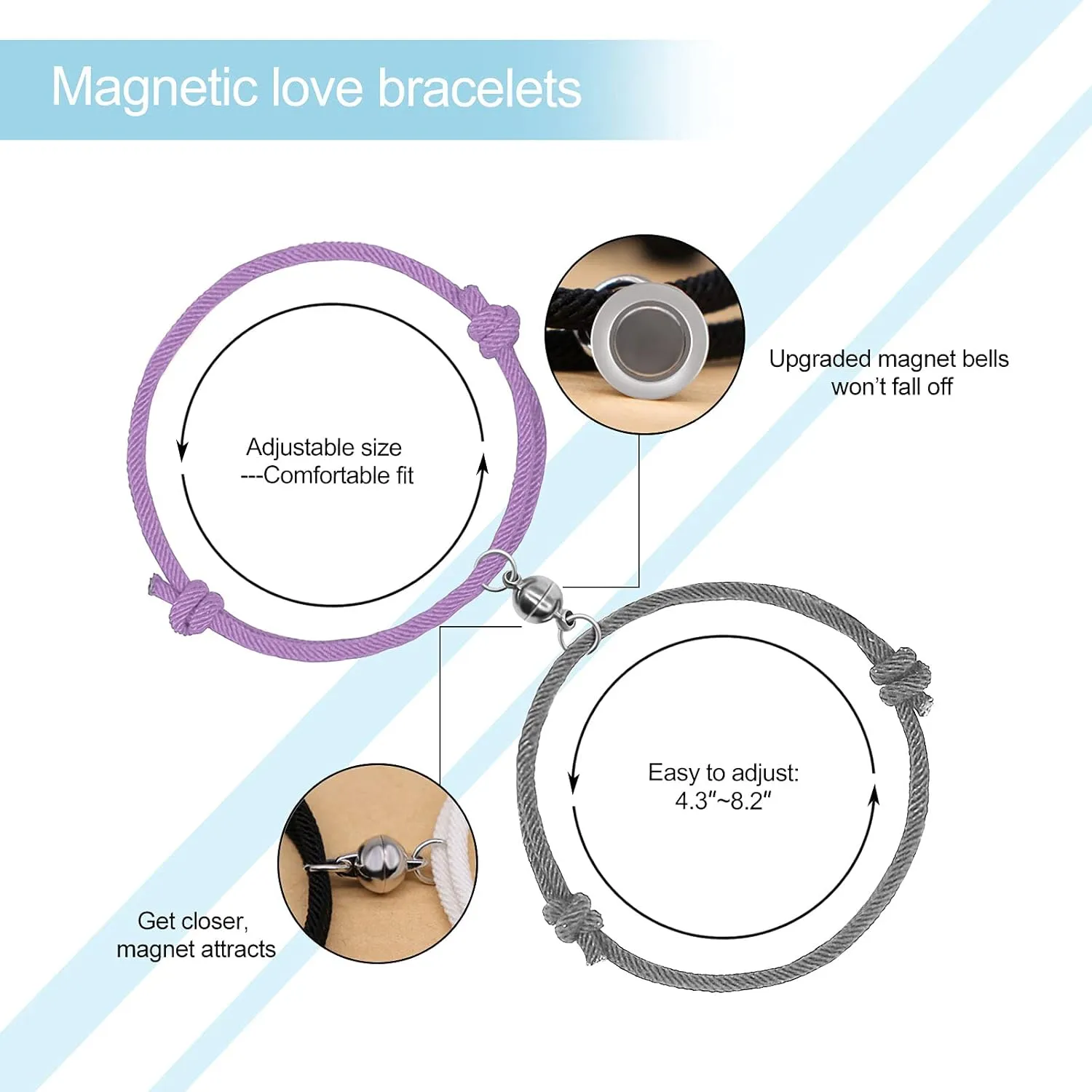 BAUMA AUTO Couple Bracelet Relationship Matching Bracelets Set 2 PCS Friendship Rope Bracelet Set Gift for Couple Women Men Him Her BFF Best Friends