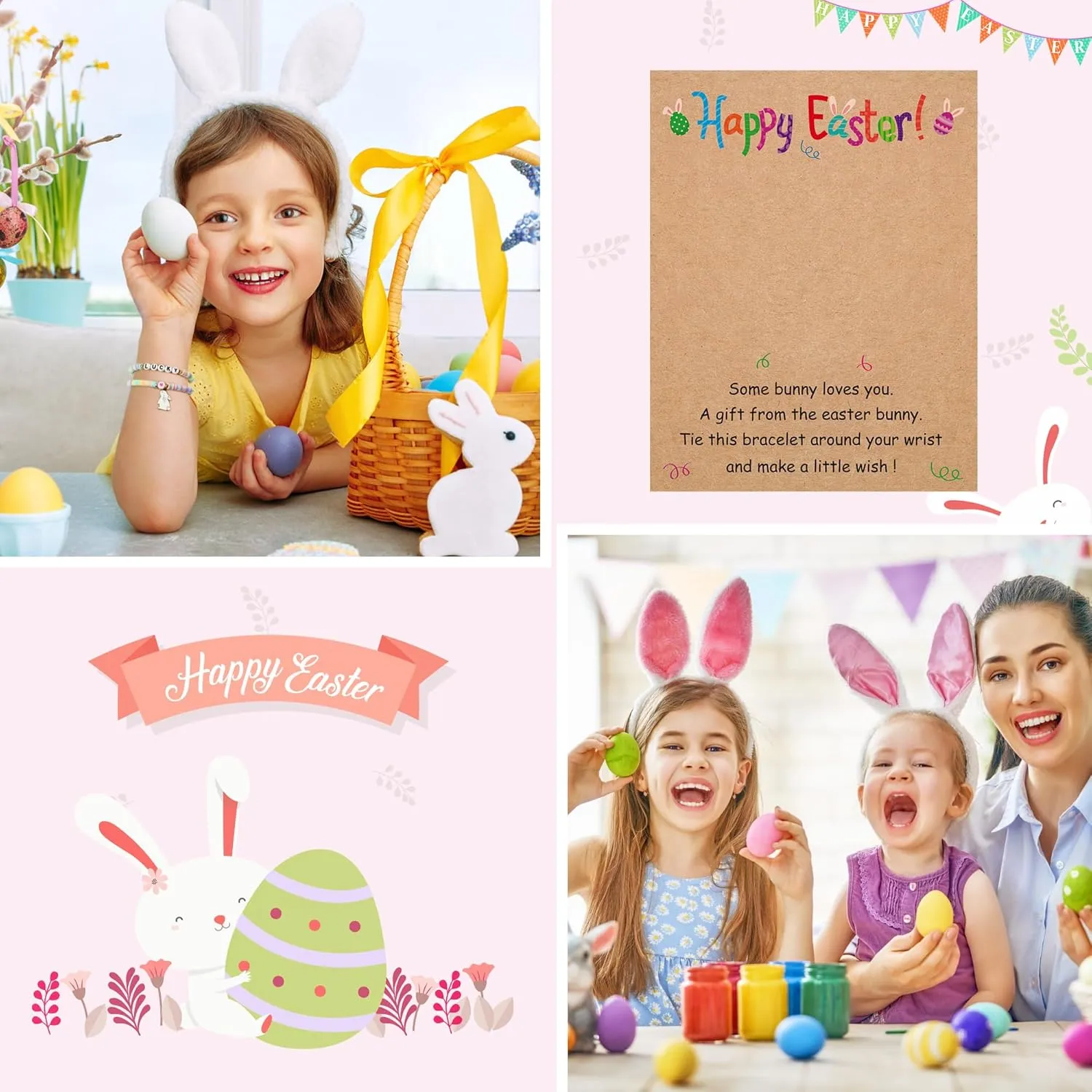 BAYLAY Easter Gifts for Teen Girls, 2 Pcs Lucky Bunny Bracelets Set Easter Basket Essentials Stuffers Fillers Gifts for Kids Teens Girls Women
