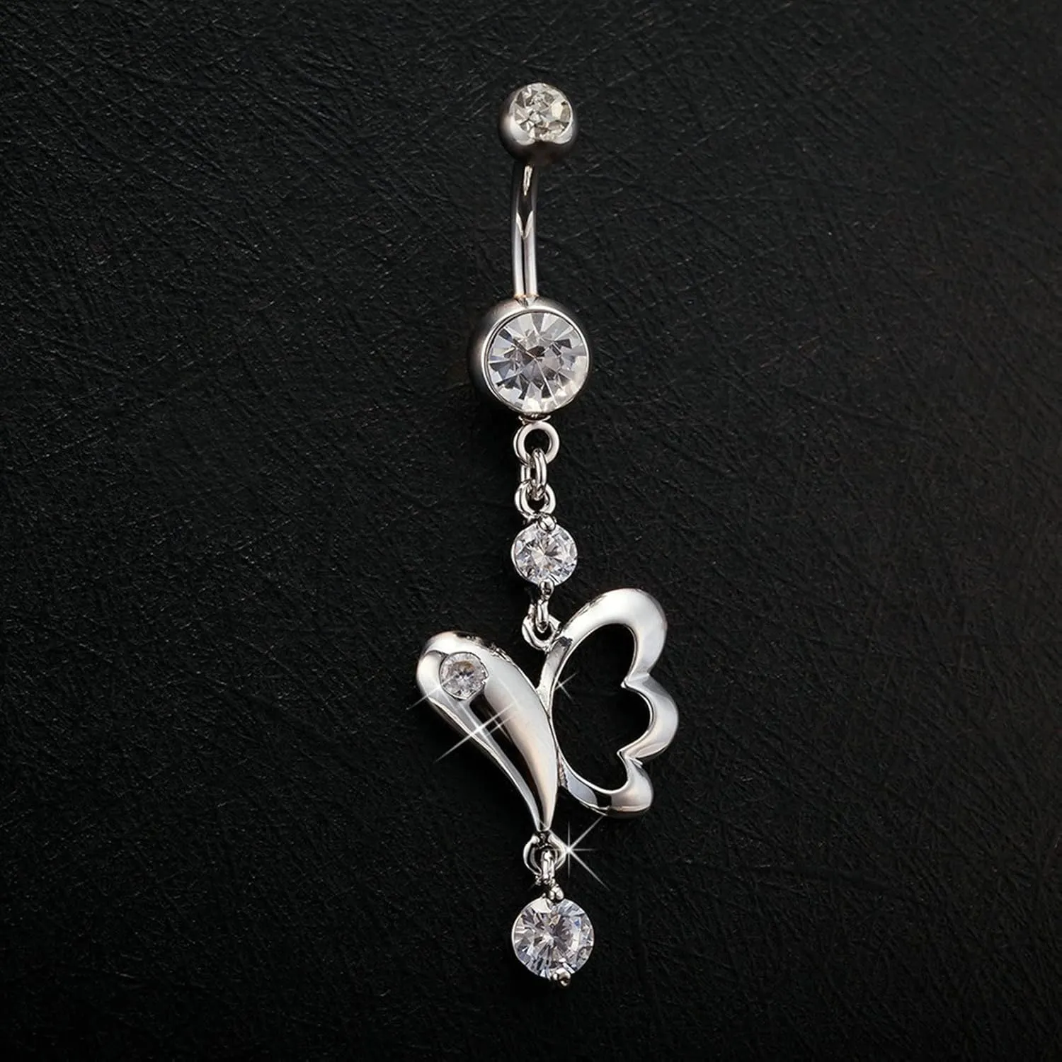 Belly Button Rings for Women, Belly Button Rings Navel Rings Surgical Steel Dangle Hollow Butterfly Cubic Zirconia Belly Button Piercing Jewelry
