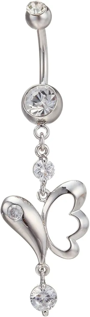Belly Button Rings for Women, Belly Button Rings Navel Rings Surgical Steel Dangle Hollow Butterfly Cubic Zirconia Belly Button Piercing Jewelry