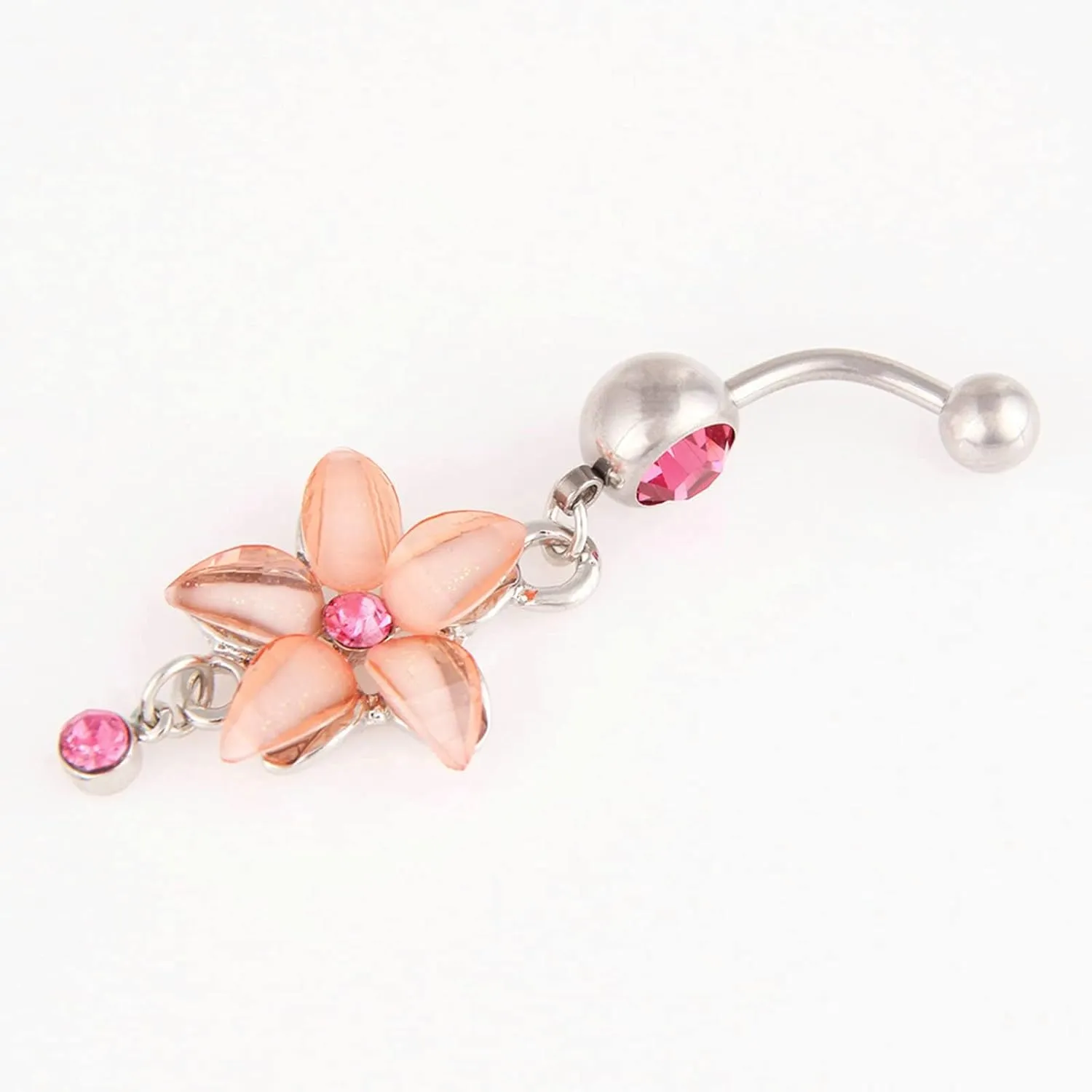 Belly Rings for Women, Belly Rings Dangle Navel Rings Surgical Steel Flower with Pink/Purple/White/Red Cubic Zirconia Belly Button Jewelry
