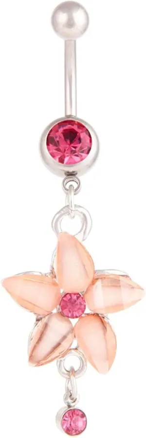 Belly Rings for Women, Belly Rings Dangle Navel Rings Surgical Steel Flower with Pink/Purple/White/Red Cubic Zirconia Belly Button Jewelry