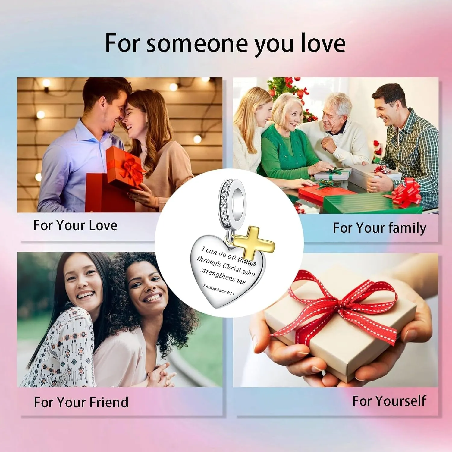 Bible Family Mom Wife Love Heart Dangle Charm 925 Sterling Silver Charms fits Bracelets and Necklace Pendant Bead Charms Jewelry Present for Women Family Friends