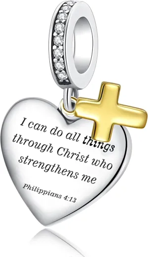 Bible Family Mom Wife Love Heart Dangle Charm 925 Sterling Silver Charms fits Bracelets and Necklace Pendant Bead Charms Jewelry Present for Women Family Friends